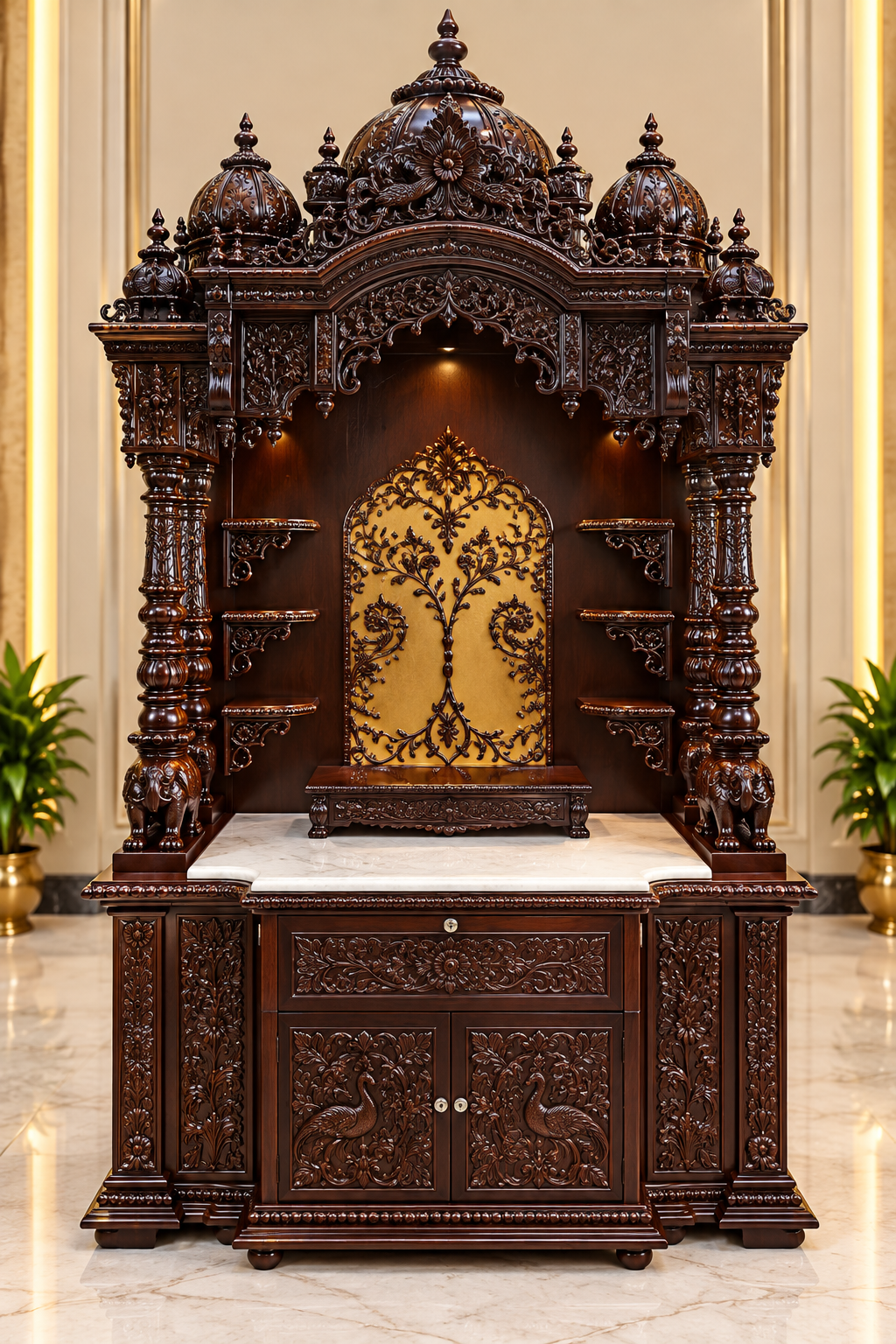 Premium Dark Wood Carved Temple 48 Inch